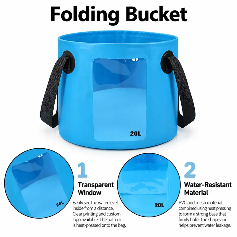Clear-Window Collapsible Fishing Bucket — Joint and material details