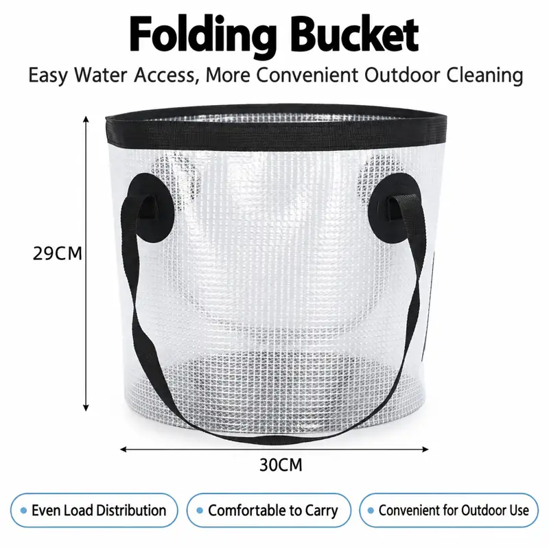 Clear Grid Collapsible Fishing Bucket — Supplier dimensional reference