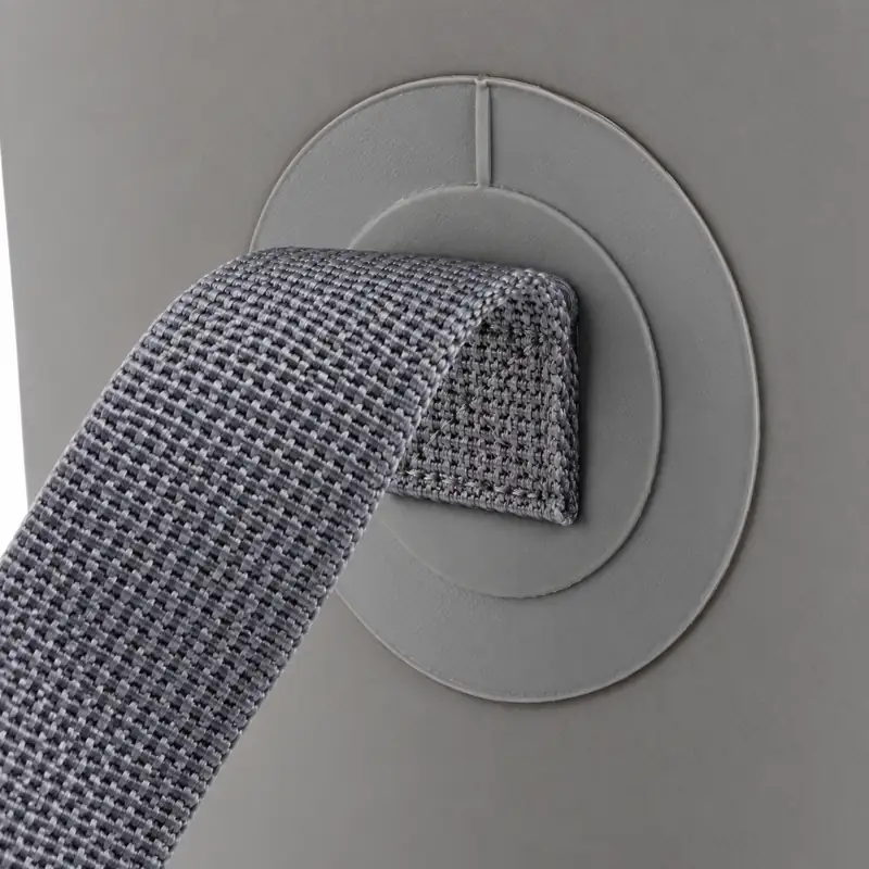 Mesh-Lid Collapsible Fishing Bucket — Handle anchor — edited detail close-up