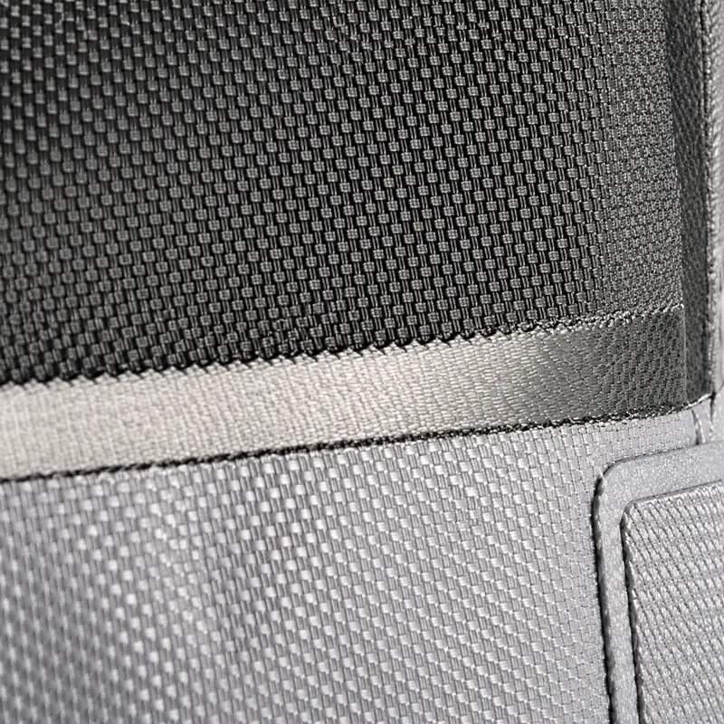 Drawstring Collapsible Fishing Bucket with Mesh Pocket — Upper-to-lower panel junction — edited detail close-up