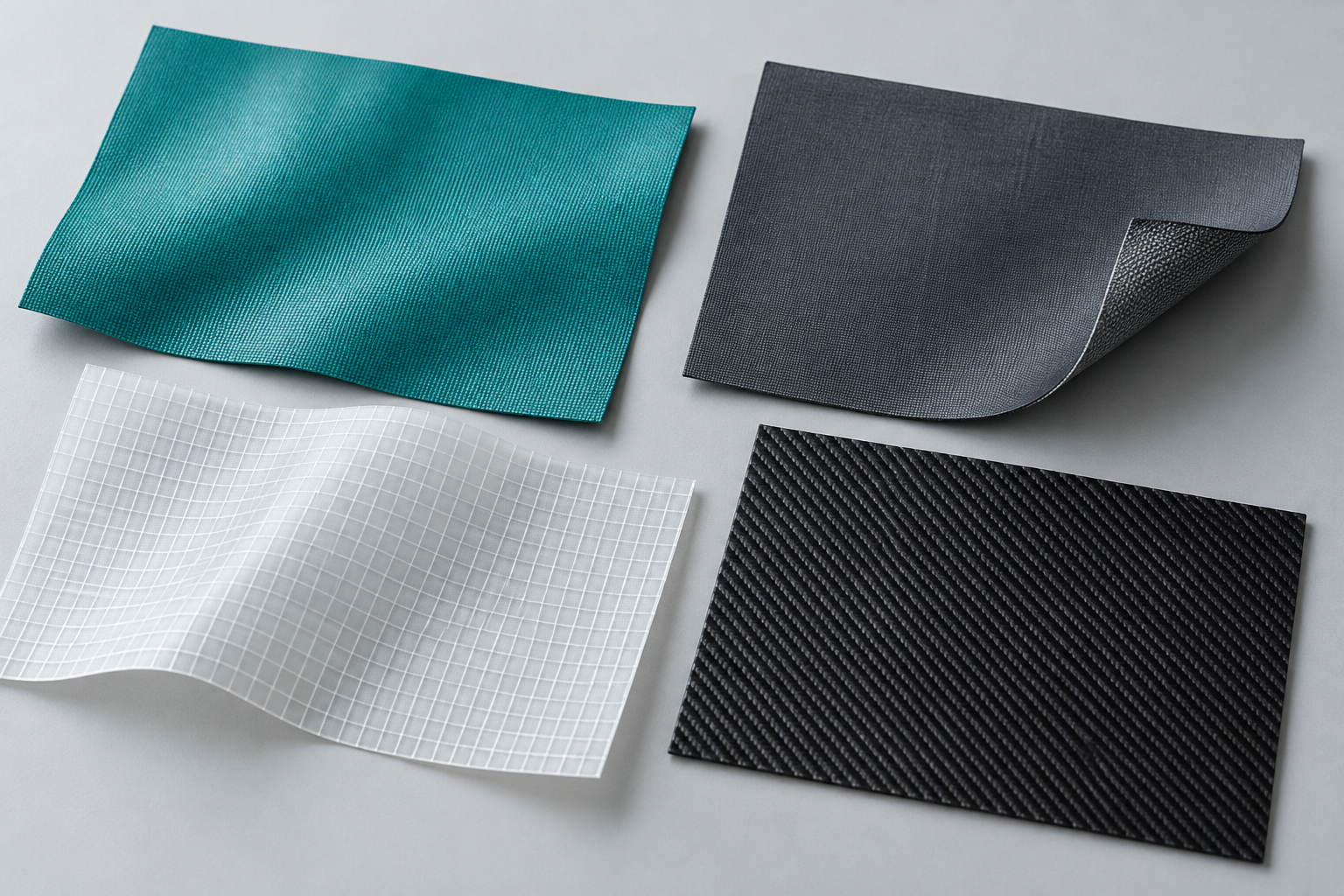 Illustrative selection of smooth, woven, translucent and embossed material finishes