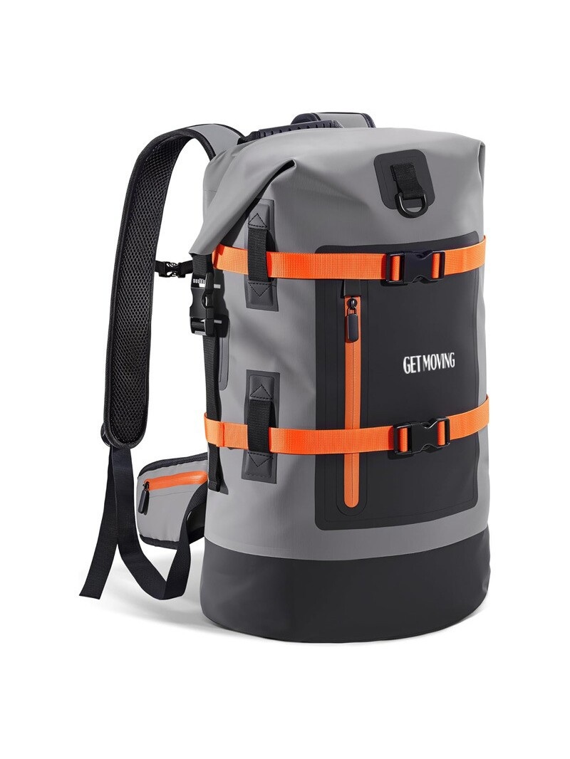 40L Roll-Top Waterproof Motorcycle Backpack — construction and carrying detail