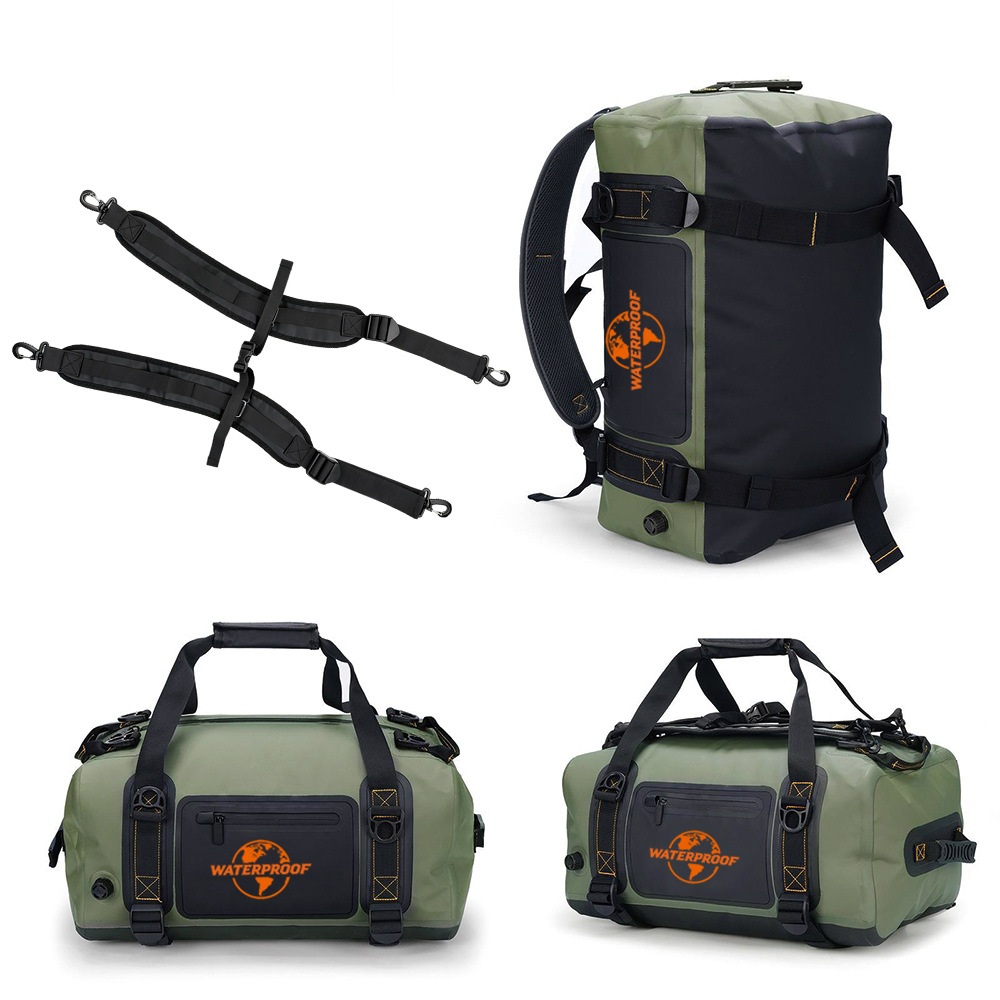 60L / 90L Convertible Waterproof Motorcycle Duffel — construction and carrying detail