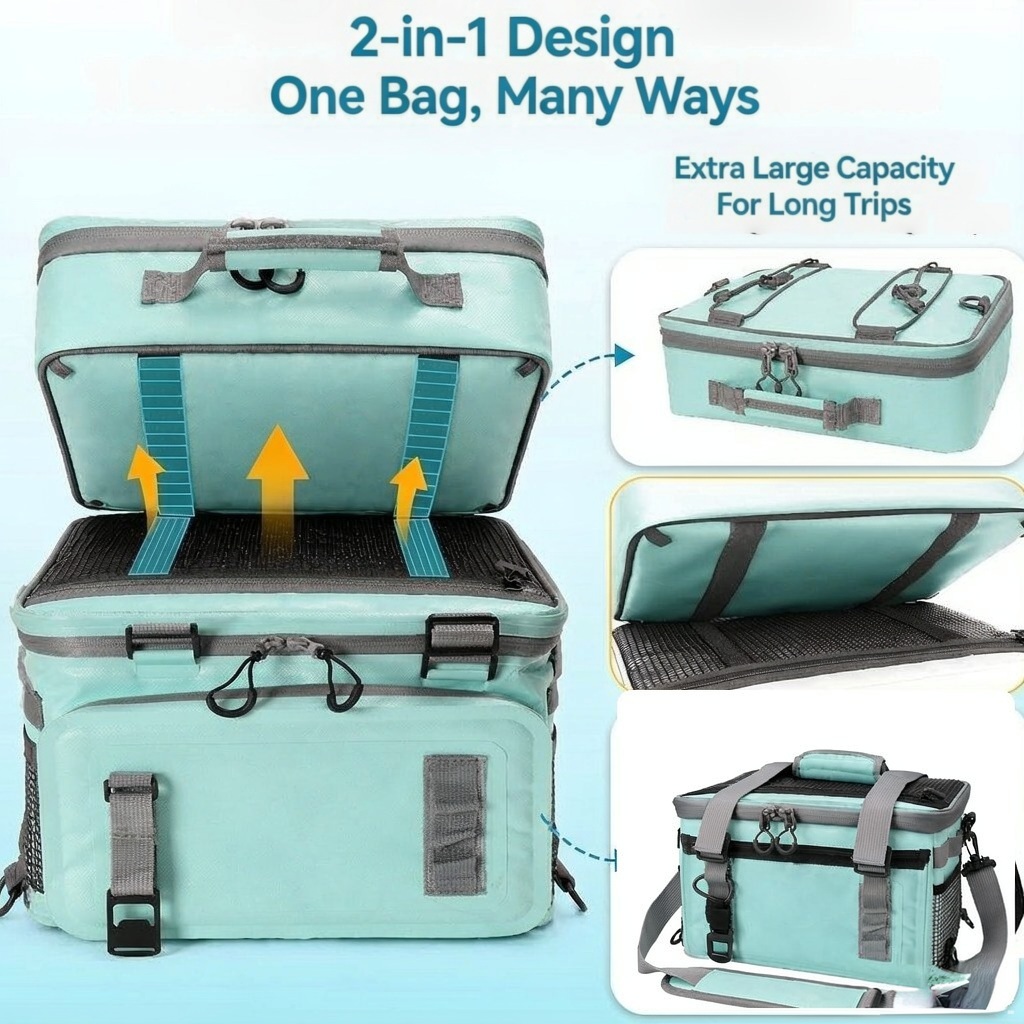 English diagram showing the detachable two-in-one cooler arrangement