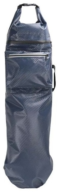 Royal-blue carbon-texture roll-top skateboard backpack