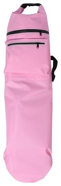 Pink elongated skateboard storage backpack