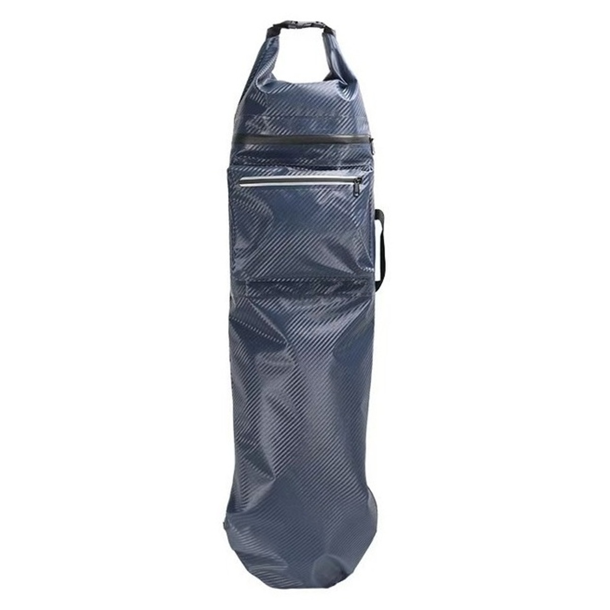 Royal-blue carbon-texture roll-top skateboard backpack