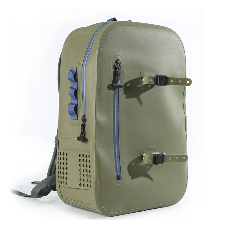 Angled view of 28L TPU outdoor fishing backpack