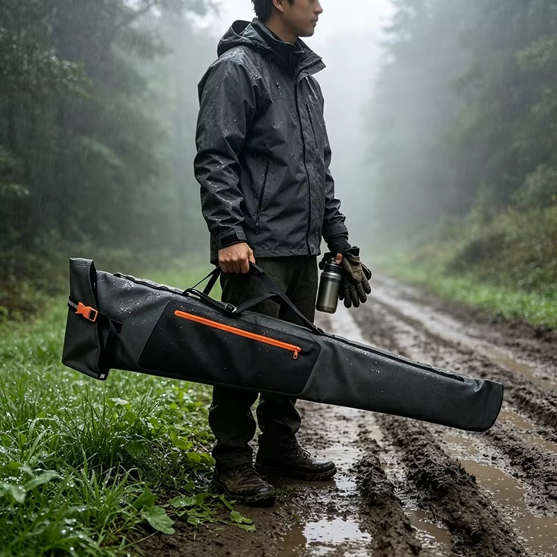 Black & Orange Waterproof Soft Gun Travel Case — carrying and construction detail