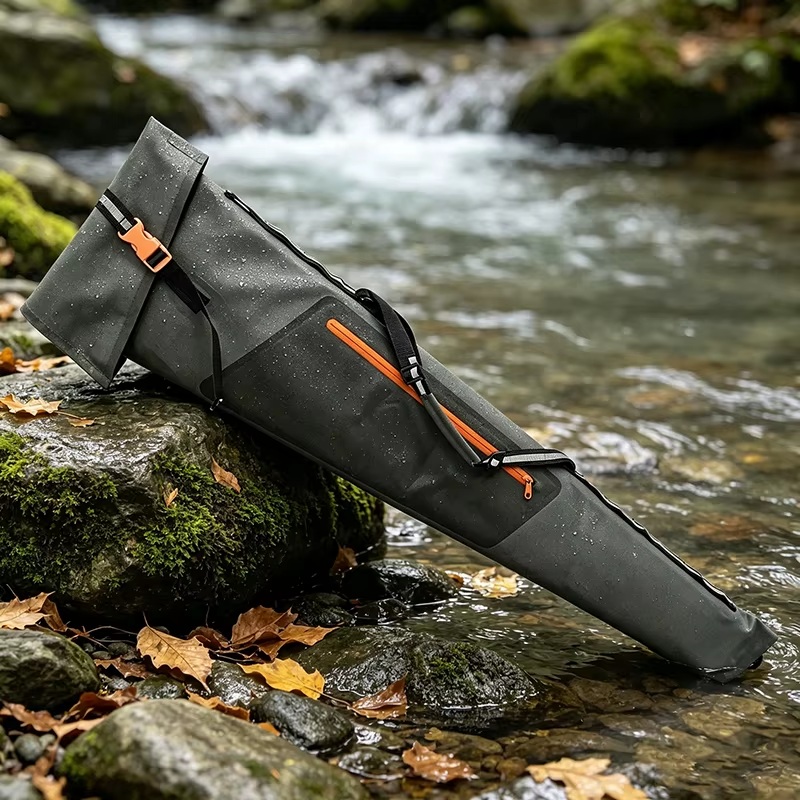 Black & Orange Waterproof Soft Gun Travel Case — carrying and construction detail