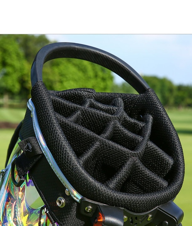 Iridescent TPU Waterproof Golf Stand Bag — carrying and construction detail